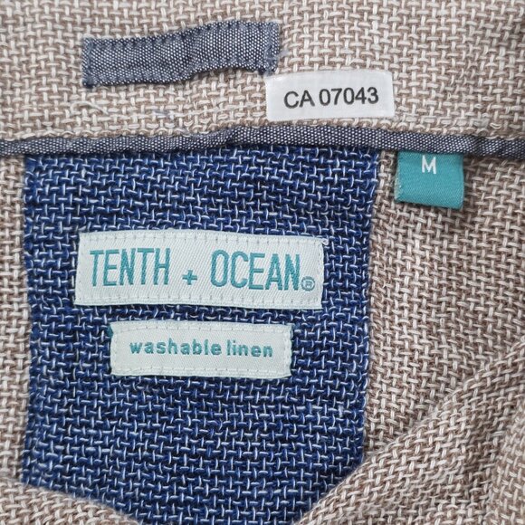 Tenth + Ocean Linen Blend Shirt Mens M Heathered Beige SS Lightweight Breathable - Picture 3 of 12